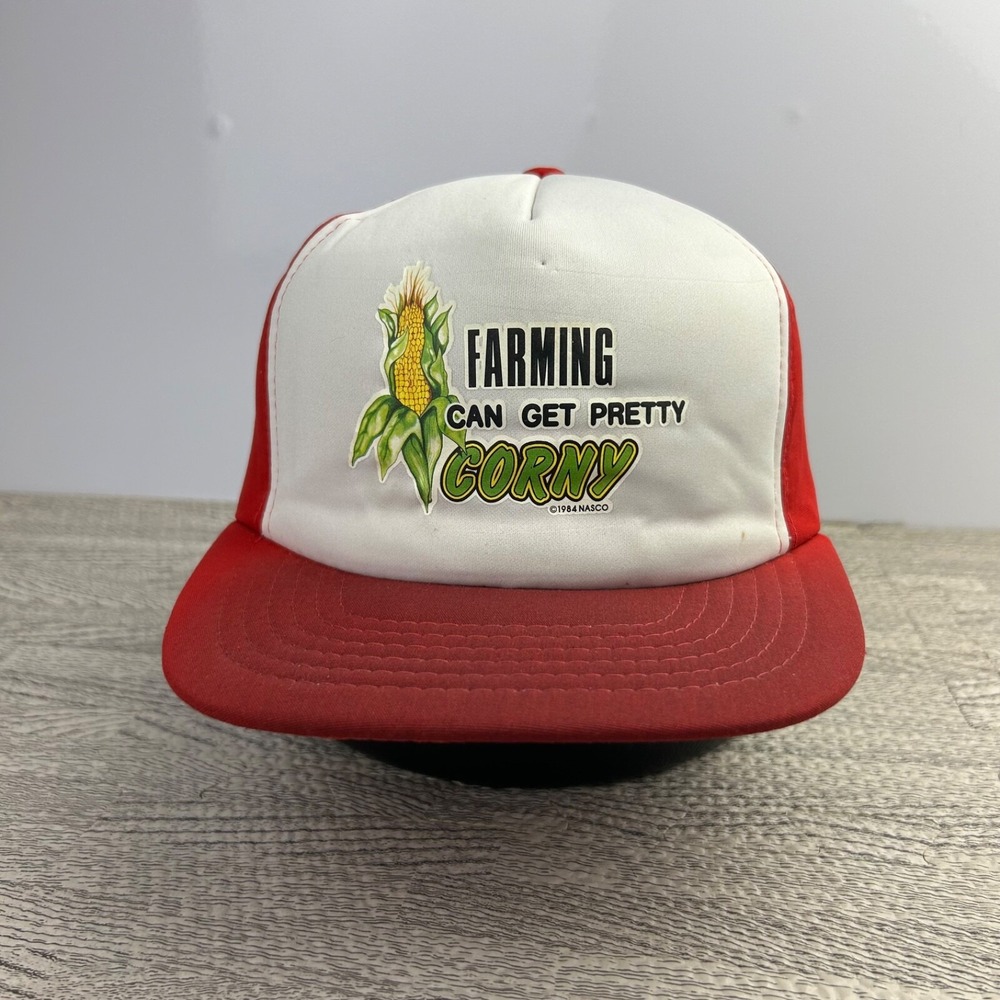 Vintage 80s Farming Can get Pretty Corny Trucker Hat Cap Snap Back Adjustable